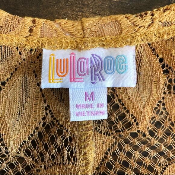 Lularoe Lace Kimono Womens Medium Boho Floral Open Mustard Coquette Flowy Hippie - Picture 2 of 10
